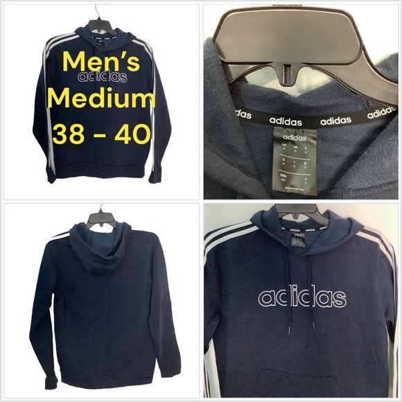 Men’s Adidas Medium 38 - 40 Navy Blue Soft Fleece Pullover Hoodie Sweatshirt - Picture 1 of 8